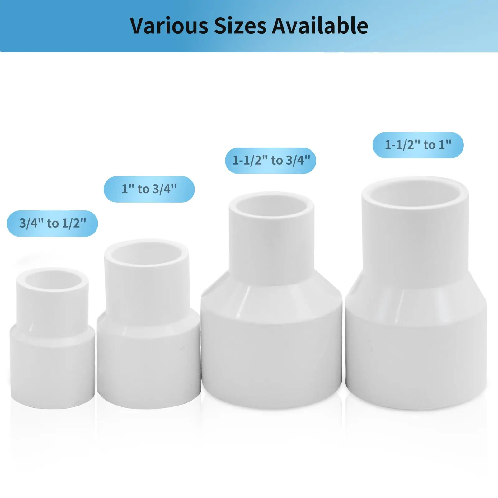 LESSO PVC Pipe Fitting - Reducing Coupling (SOC × SOC), 1 to 3/4 Inch Fitting, High-Flow SCH40 Pipe Fitting for Plumbing, Irriga