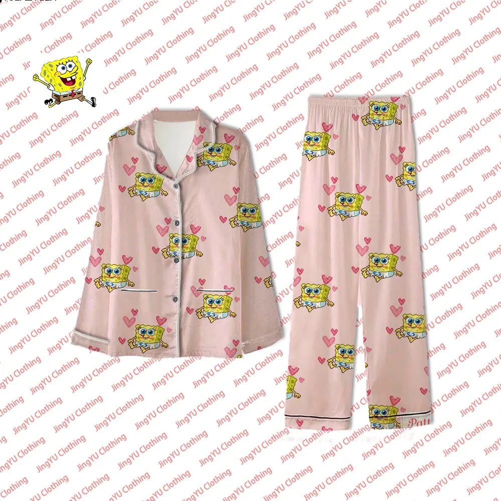 2024 New SpongeBob SquarePants Summer Cartoon Cute Pajamas Set Fashion Comfortable Casual Home Pajamas Couples