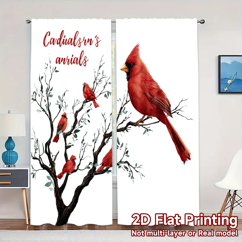 2D Flat Printing,JIT 2pcs, Curtains (Without Rod) Cardinal Whispers Modern Light Filtering Curtains Yarn Curtains Decorations