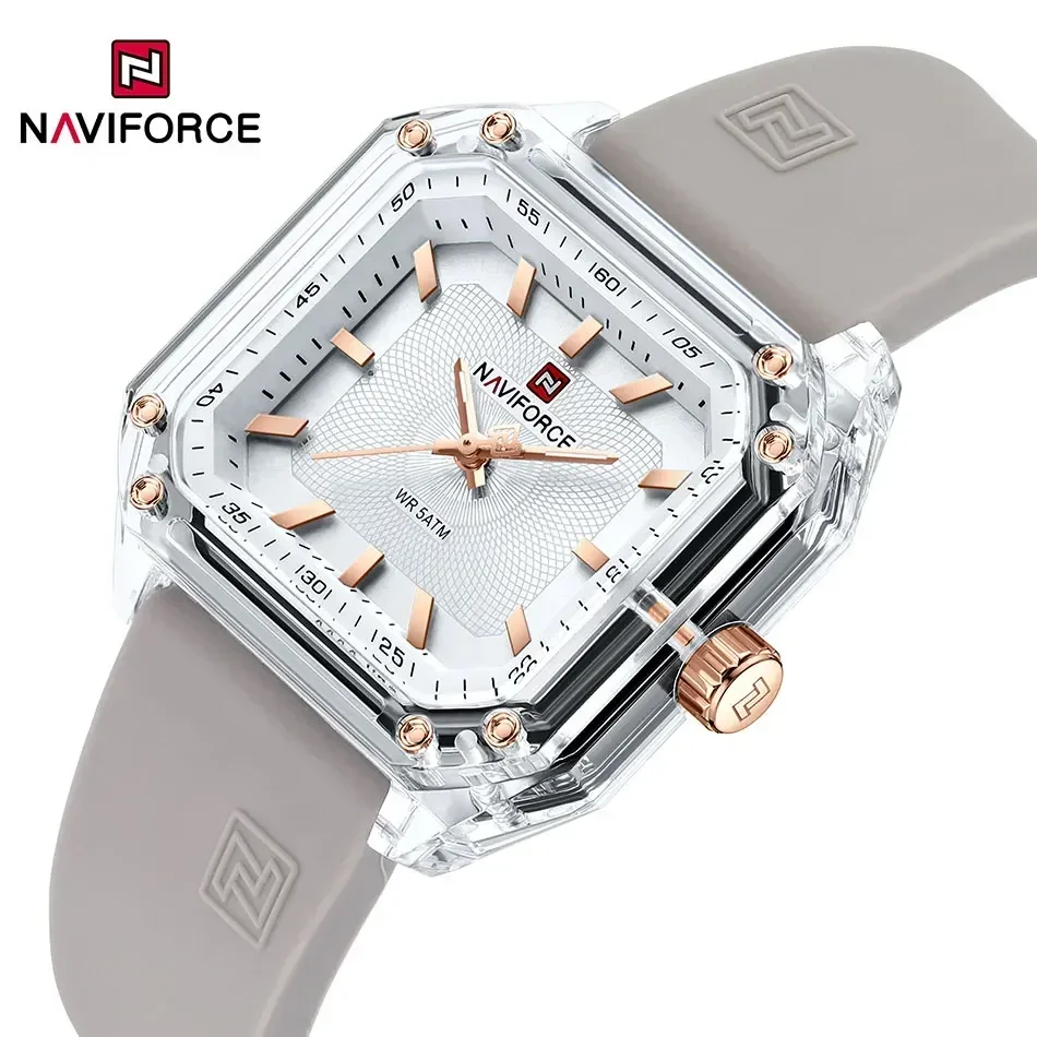 NAVIFORCE Brand Silicone Strap Watch Square Women Quartz Watches 5ATM Waterproof Clock Ladies Luxury Wristwatch Dropshipping