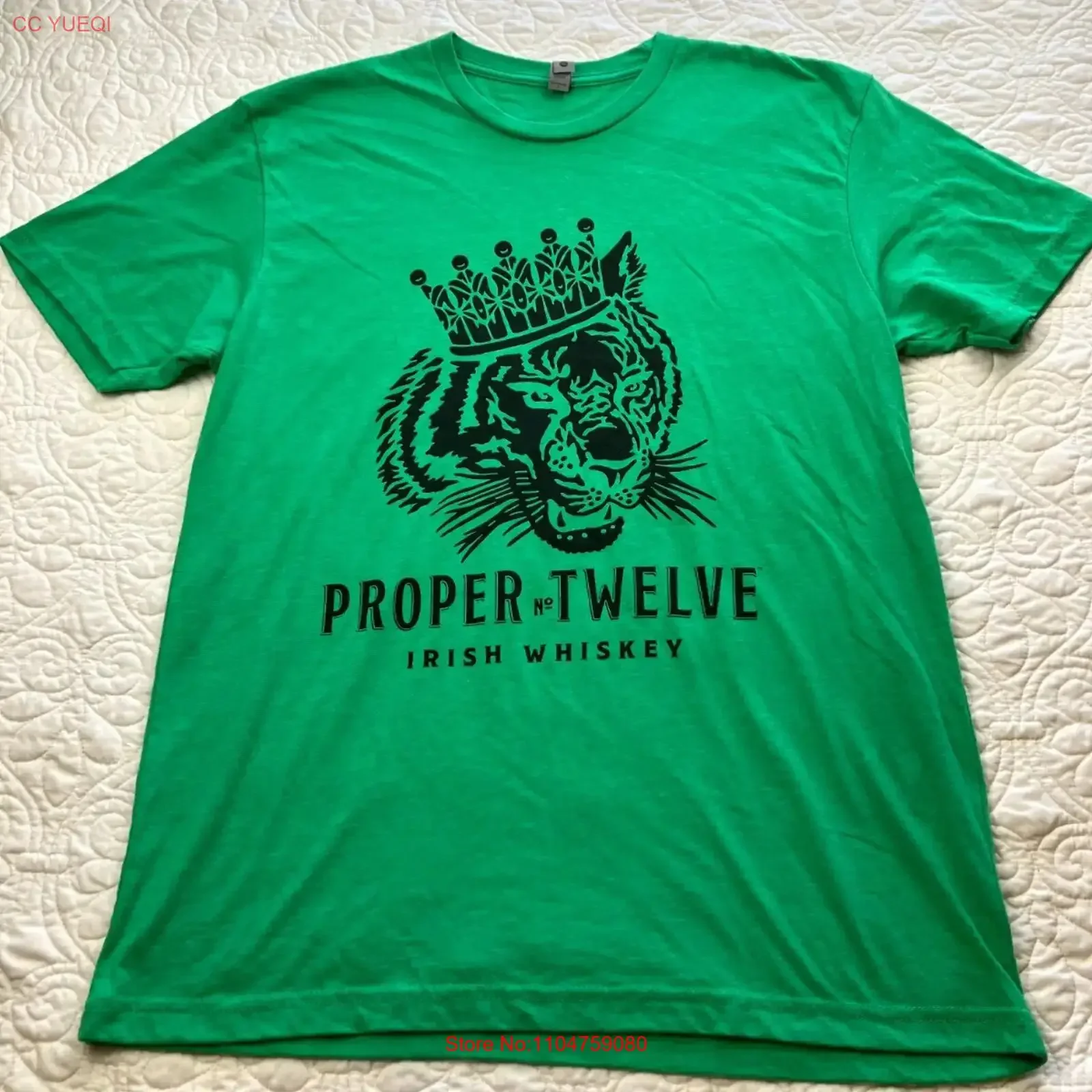 Proper Twelve size Large Women's Irish Whiskey T Shirt Green Lion Crown vintage Washed Breathable Top For Everyday Wear Soft