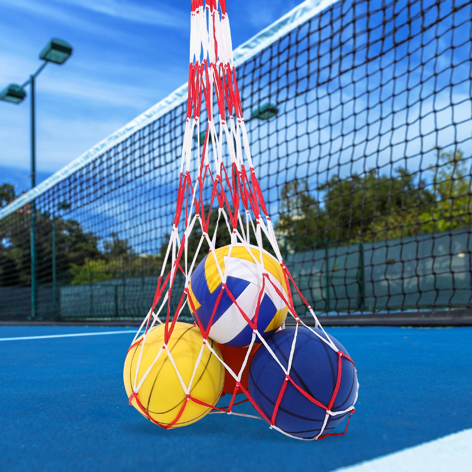 15 – Tragbares Ballnetz, leichte Netztasche für Fußball, Basketball, Volleyball, Fitnessstudio, Stadion, rutschfester Griff, Sportballträger