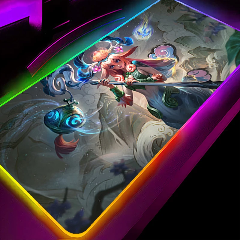 RGB LED Mouse Pad Laptop Rubber Extended Pad Desk Mouse Mat Game Mousepad PC Accessories L-league of Legends Lillia Keyboard Pad