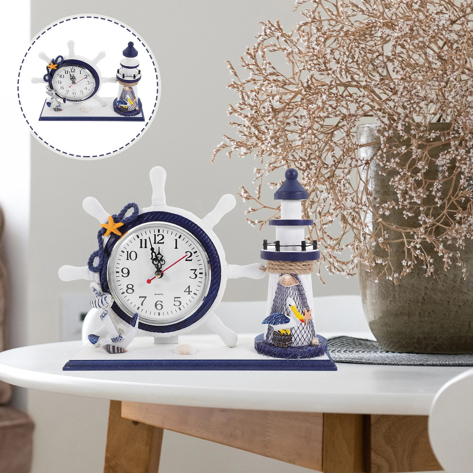 

1Pcs Lighthouse Clock Ocean Style Decor Artistic Home Arrangement Desktop Ornament Living Room Decoration Lighthouse Clock