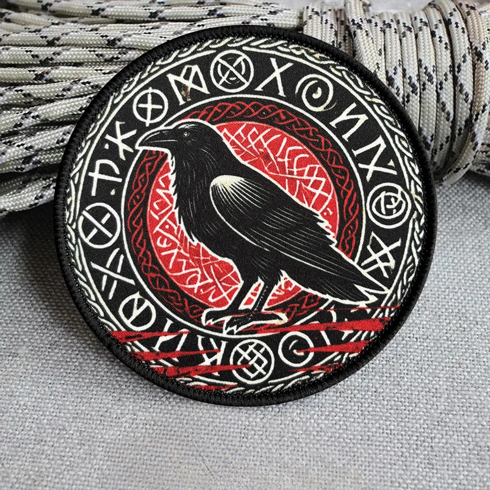 Odin Raven Printed Patch Norse Runes Morale Badge Hook Loop Viking Warrior Celtic Knot Valhalla Army Tactical Backpack Emblem