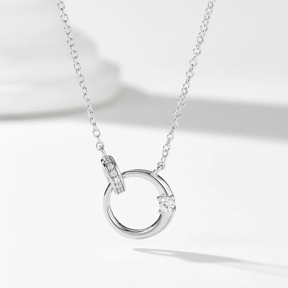 Withered S925 Sterling Silver Micro Inlaid Zircon Collarbone Chain Women's Cross Double Ring Necklace Neck Chain