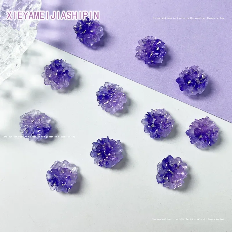 20pcs 3D Kawaii Clear Purple Resin Nail Art Charms resina Exquisite Flower Butterfly Nail strass decorazioni accessori fai da te