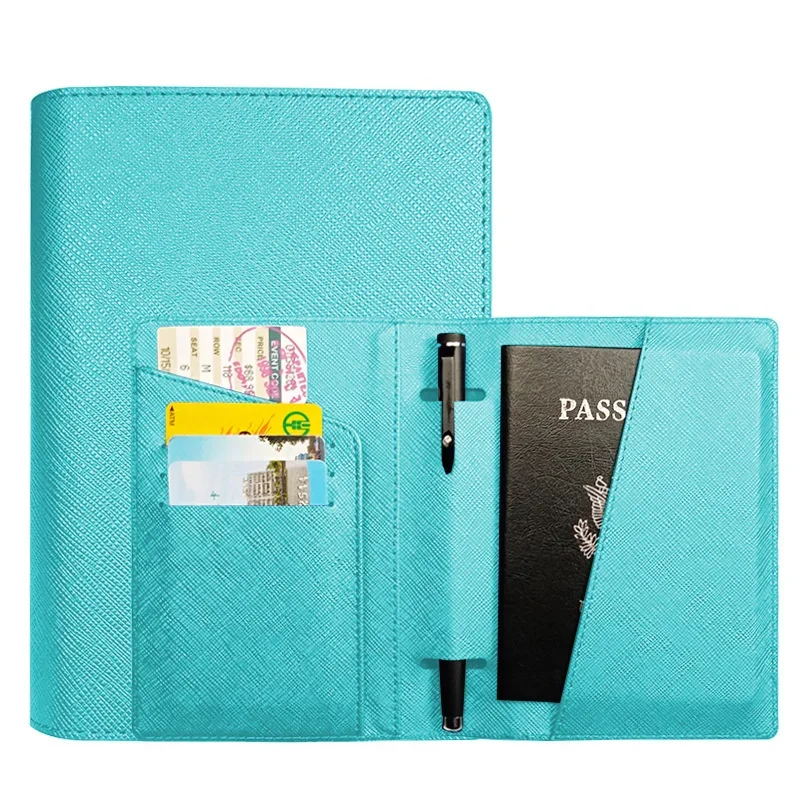 Funda de cuero con banda elástica para pasaporte, bloqueo RFID para tarjetas, soporte para pasaporte de viaje, BILLETERA, organizador de documentos,