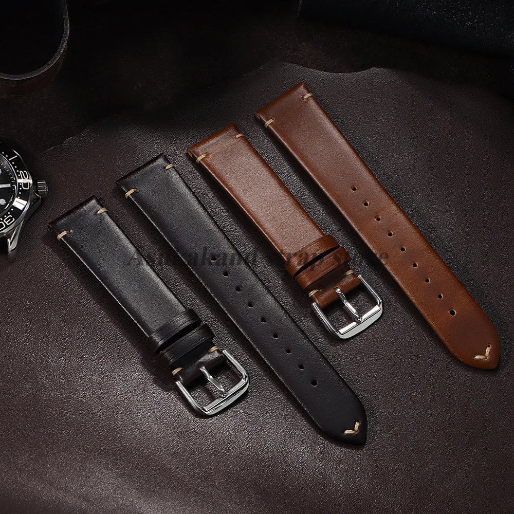 Ремешок из воловьей кожи с масляным воском 18 мм, 20 мм, 22 мм, для Samsung Galaxy Watch 7/6/5/4, браслет для Seiko, ремешок для часов, мужской браслет