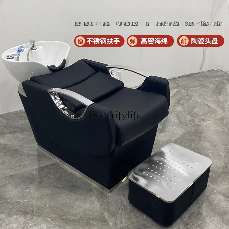 Half-Lying Barber Shop Fashion Shampoo Chair Simple and High-End Hair Salon Hair Salon Ceramic Flushing Bed