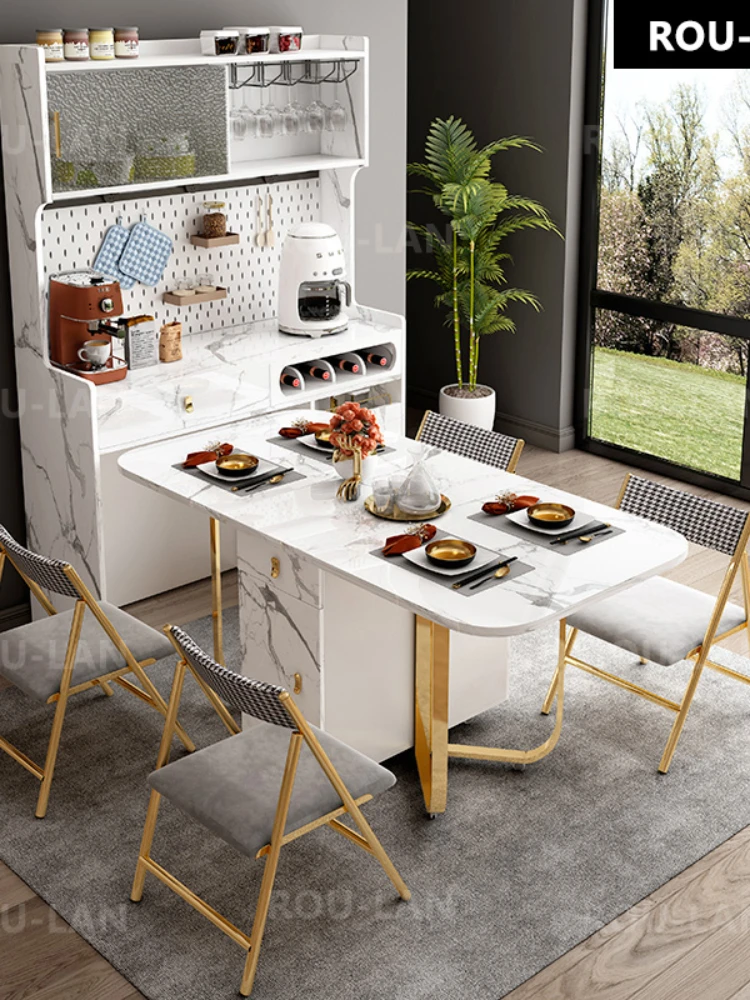 Aparador de comedor multifuncional con mesa de comedor plegable retráctil y sillas combinadas, aparador de comedor pequeño