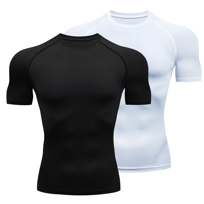 Camiseta deportiva para hombre, camiseta de Fitness, camiseta de compresión para culturismo, gimnasio, correr, Rashguard ajustado, sudadera para correr, ropa de ajuste seco