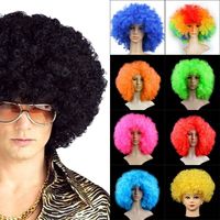 Black Afro Curly Wig Adult Fancy Dress Disco Unisex Adult Various Coloured Rainbow Circus Curly