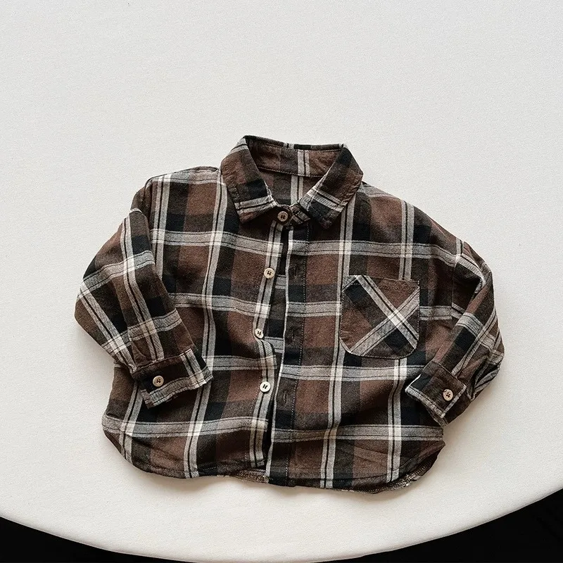 

2025 New Spring autumn Baby Girls boys Plaid Cotton T shirts coat Cute Children kids Casual Clothes