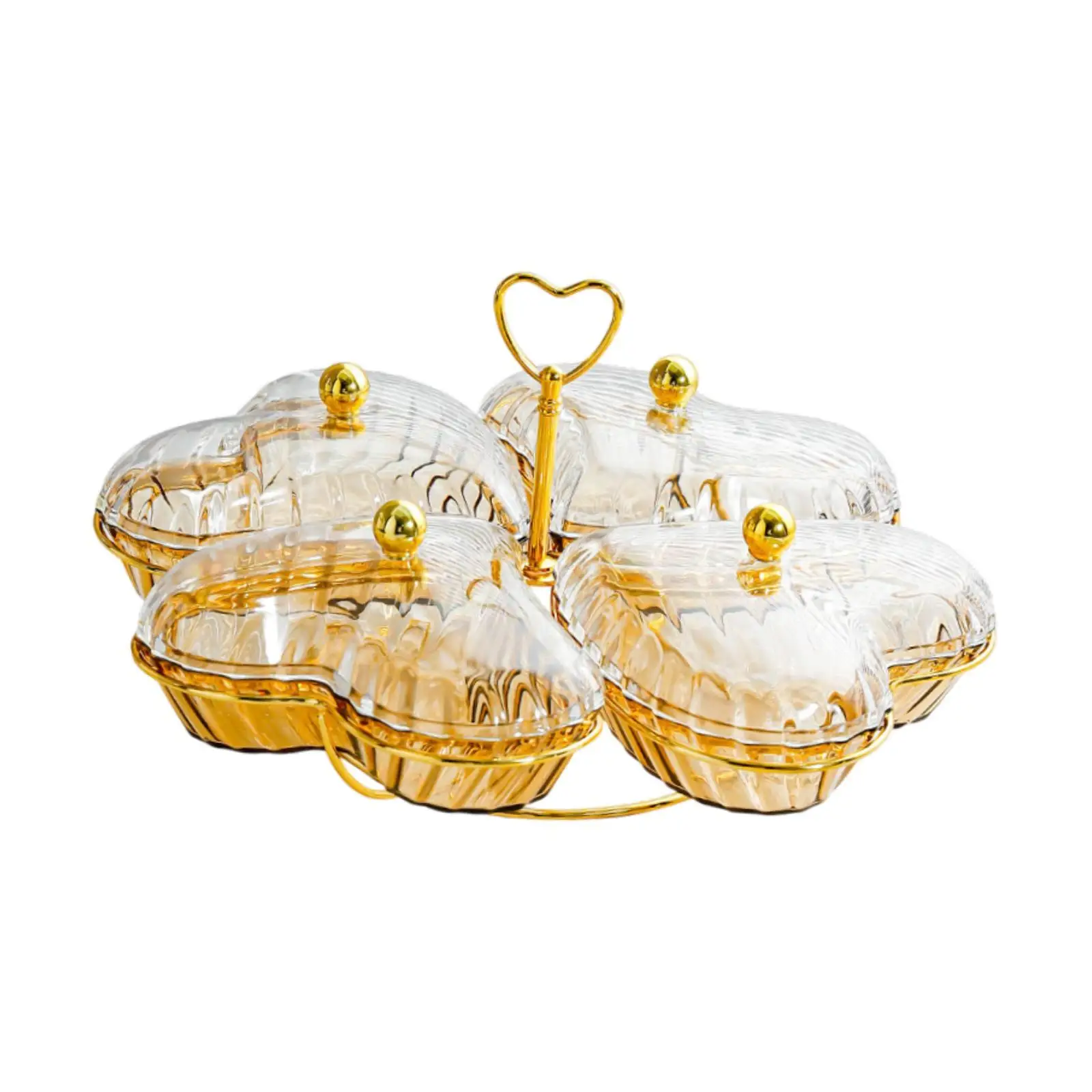 Vassoio per frutta secca Piatto per antipasti Piatto per noci di caramelle a forma di cuore con coperchio diviso