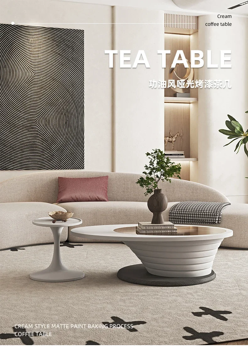 

French cream style coffee table oval glass small apartment living room simple style