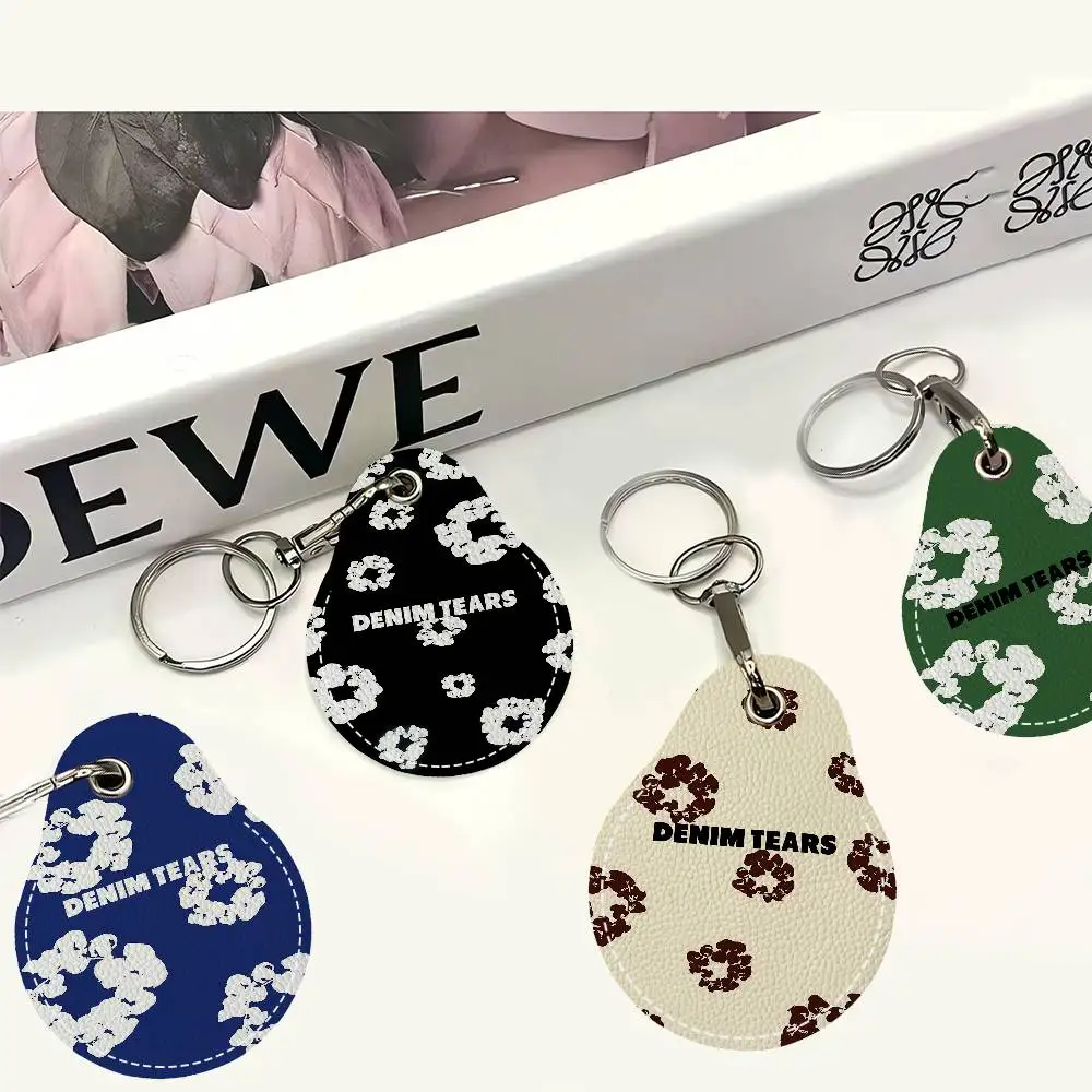Luxury D-Denim T-Tears Leather Access Card Holder, Water Drop Keychain, Bus Card Elevator Induction Protective Cover