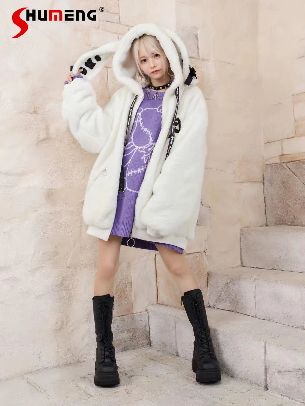 

Women's 2023 New Autumn Winter Faux Fur Coats Loose Hooded Thickened Long-Sleeved Cotton-Padded Jackets Loose Comfort Tops
