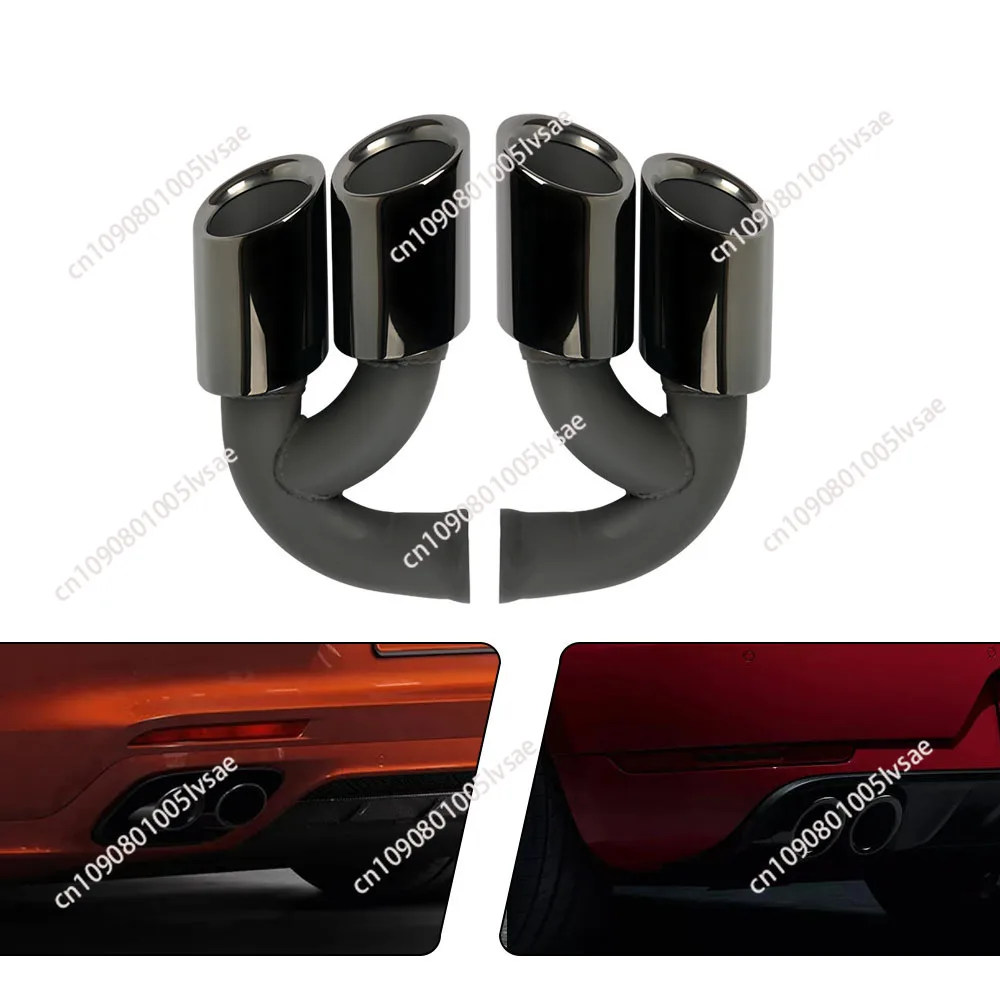 2 sets, round single-layer four-outlet exhaust pipe stainless steel tail throat, suitable for10-14 years Porsche Cayenne