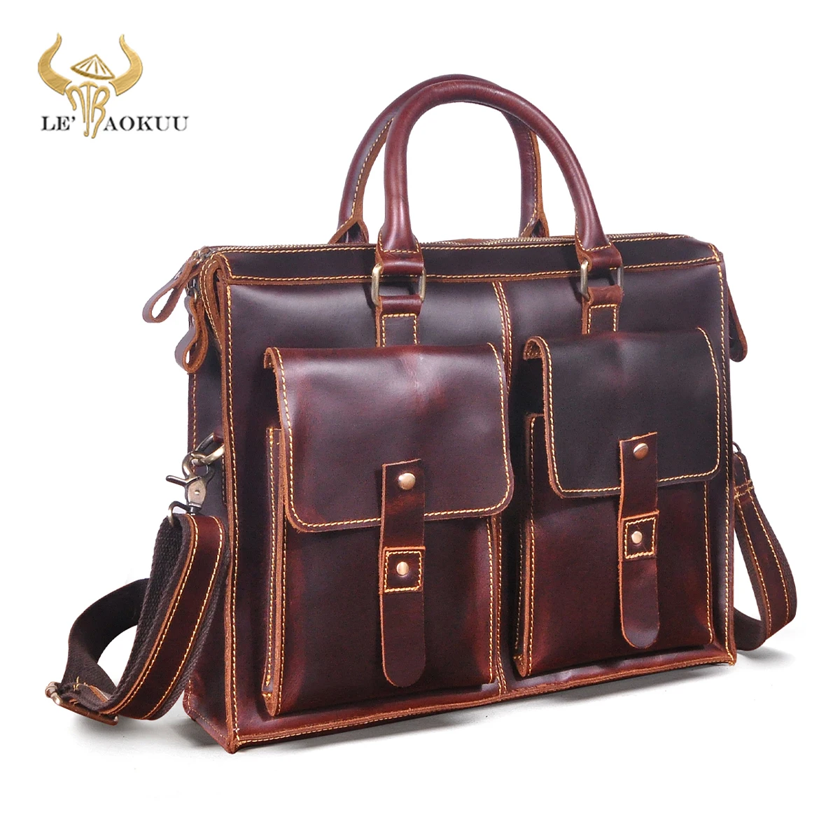 

Hot Sale Quality Leather Design Business Briefcase 14" Laptop Document Case Vintage Attache Messenger Bag Tote Portfolio 3313