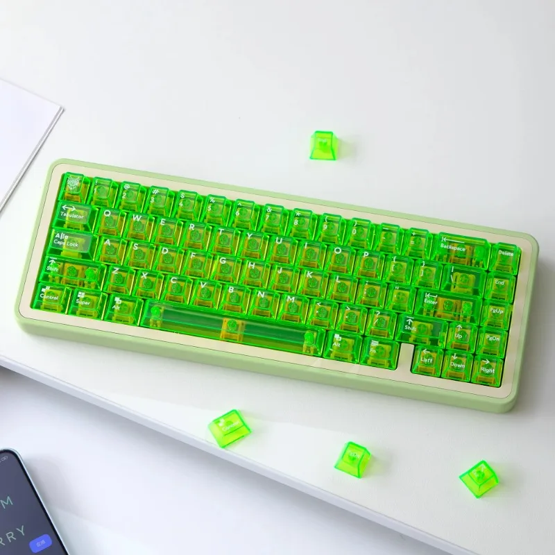 teclado transparente cap grupo tema verde brilhante pc custom perfil cereja keycap gaming para teclado mecanico 114 teclas 01