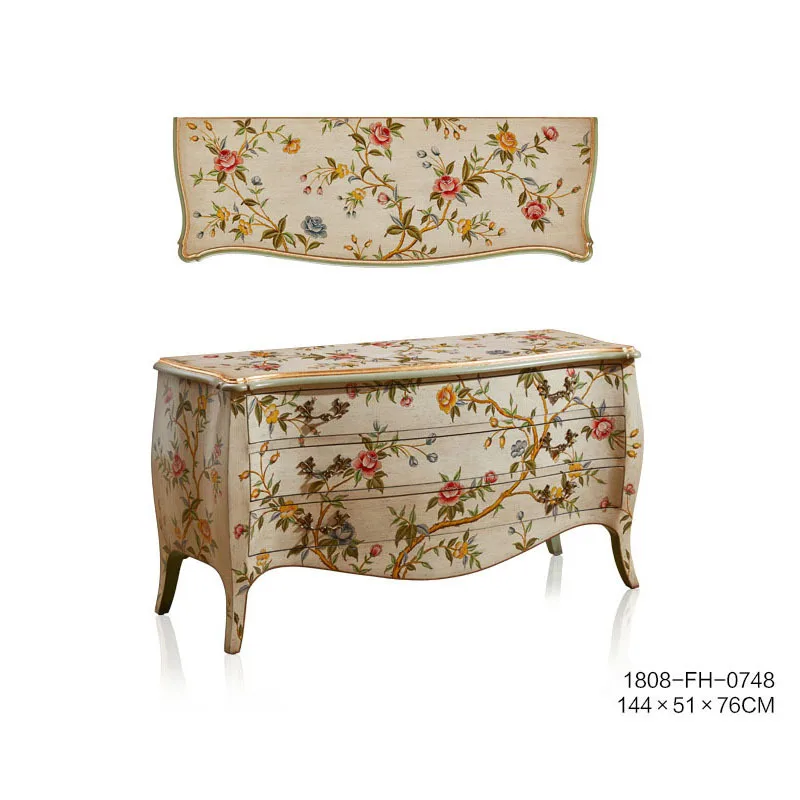 

French court style mahogany old hand-painted smell bird singing flower dresser cabinet entrance cabinet furniture