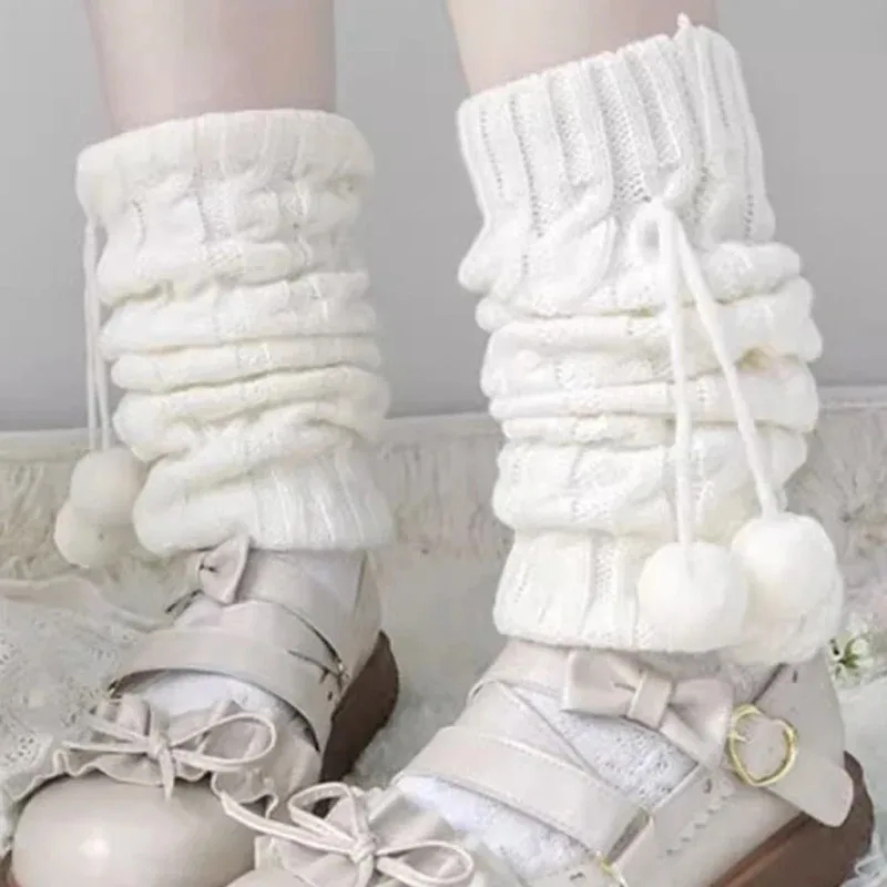 

Теплые гетры Lolita JK, шерстяные вязаные носки, чехол для ног, белые, черные гетры, осенне-зимние вязаные крючком носки, манжеты для ботинок