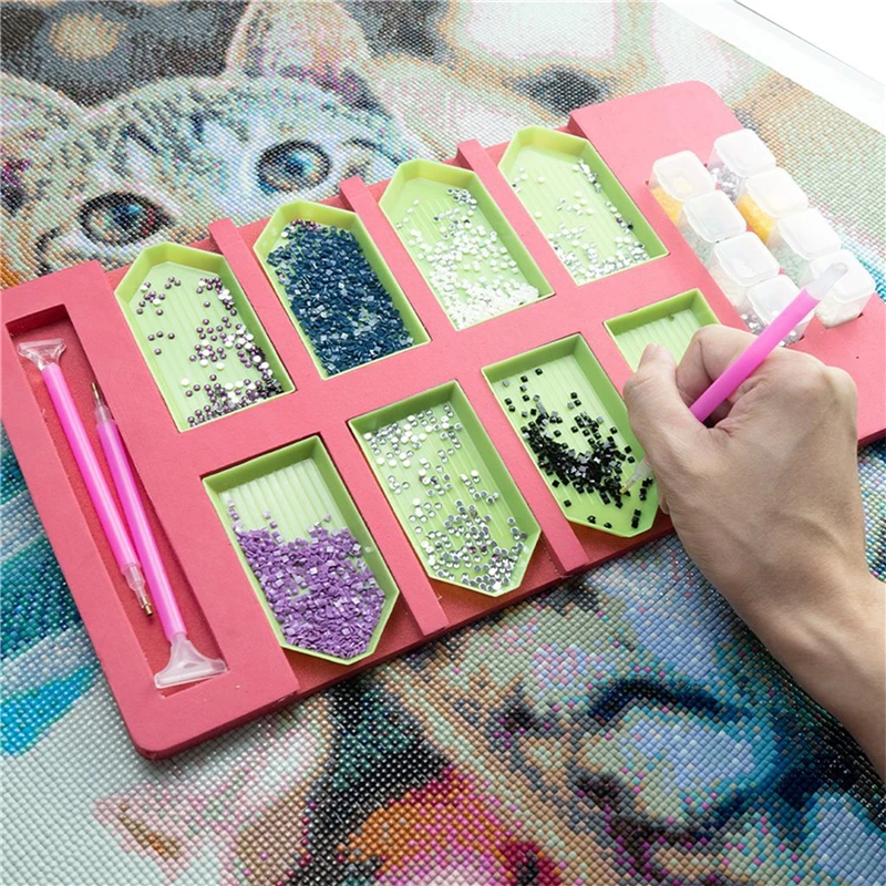 8 Grid Palette Diamond Painting Tray Kits Large Capacity Drill Plate Diamond Painting Accessories Beading Plates Point Drill Pen