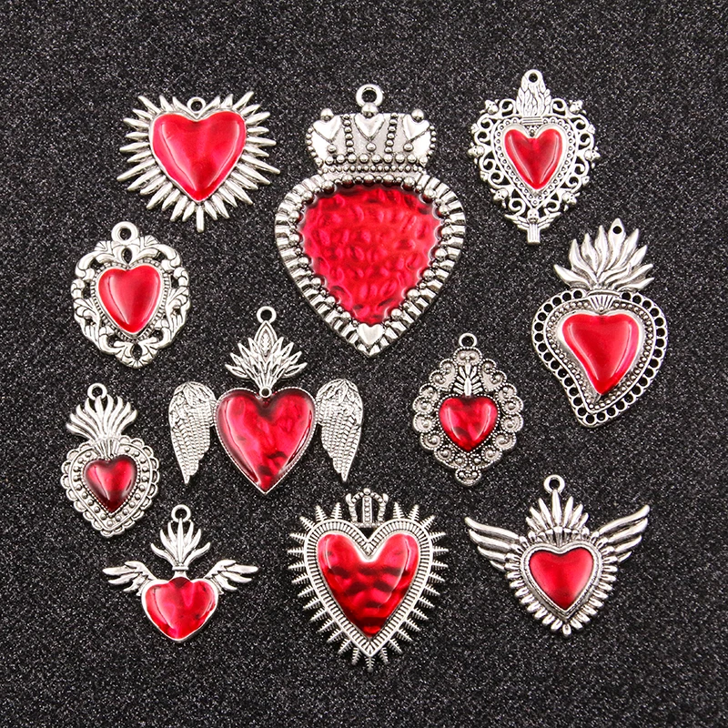 2-8Pcs Mix Size Wholesale Alloy Metal Drop Oil Red Heart Charm Red Color Pendant For Enamel DIY Bracelet Necklace Jewelry Making