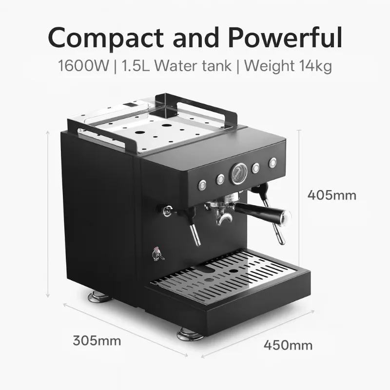 Коммерческий двойной бойлер, полуавтоматический с системой горячей воды, компактная эспрессо-машина из нержавеющей стали с одной головкой для бизнеса