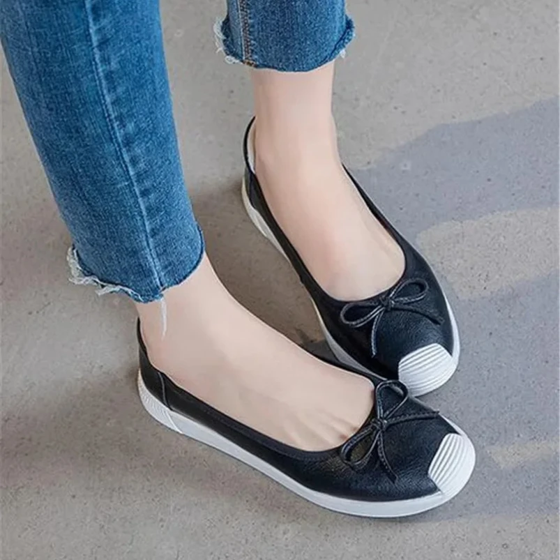 

2025 г. Женские туфли на плоской подошве, весна-лето, повседневные лоферы без шнуровки из натуральной кожи, женская обувь на резиновой подошве, однотонная женская обувь