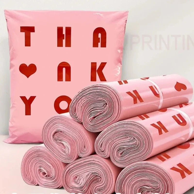 

Pink Courier Bags THANK YOU English Printing Plastic Shipping Envelopes Mailing Pouch Goods Items Packaging Express Delivery