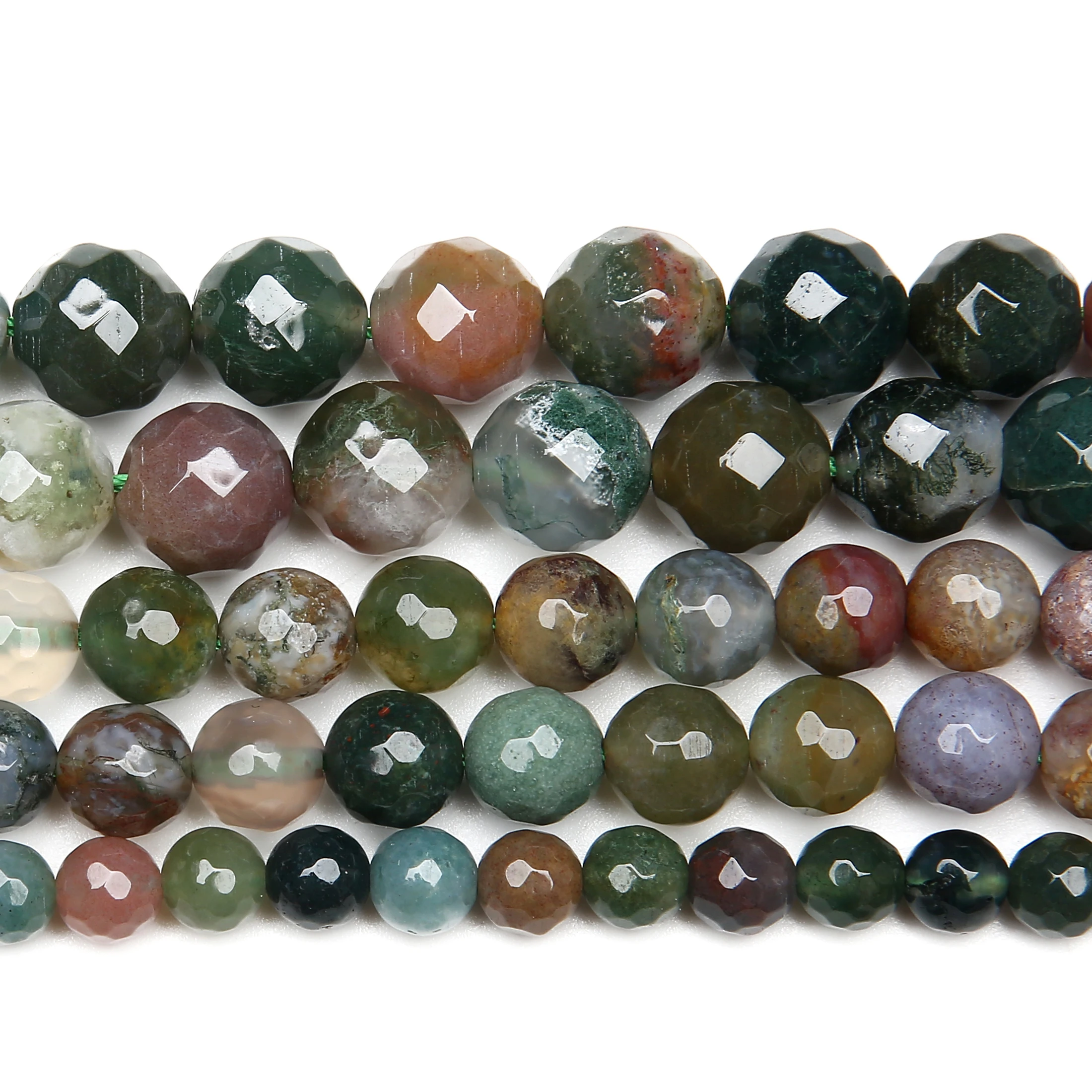 Natural Stone Faceted Indian Agate Round Loose Beads 15\