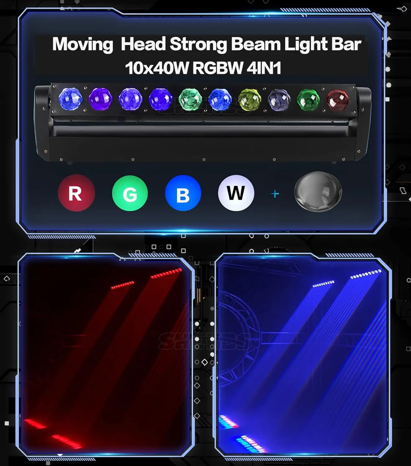LED Moving Head Light Bar 10x40W RGBW 4-in-1 2° Beam DMX Sound Activated Stage DJ Light