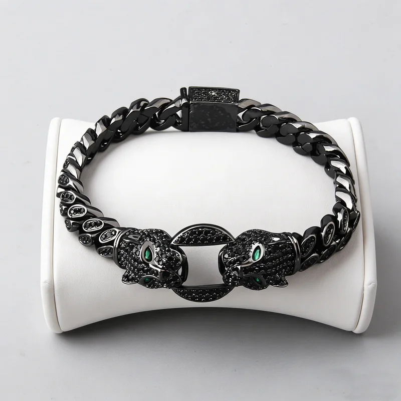 designer-fashion-hip-hop-bracelet-women-men-inlaid-cubic-zircon-green-eyes-double-leopard-panther-cuba-chain-party-jewelry