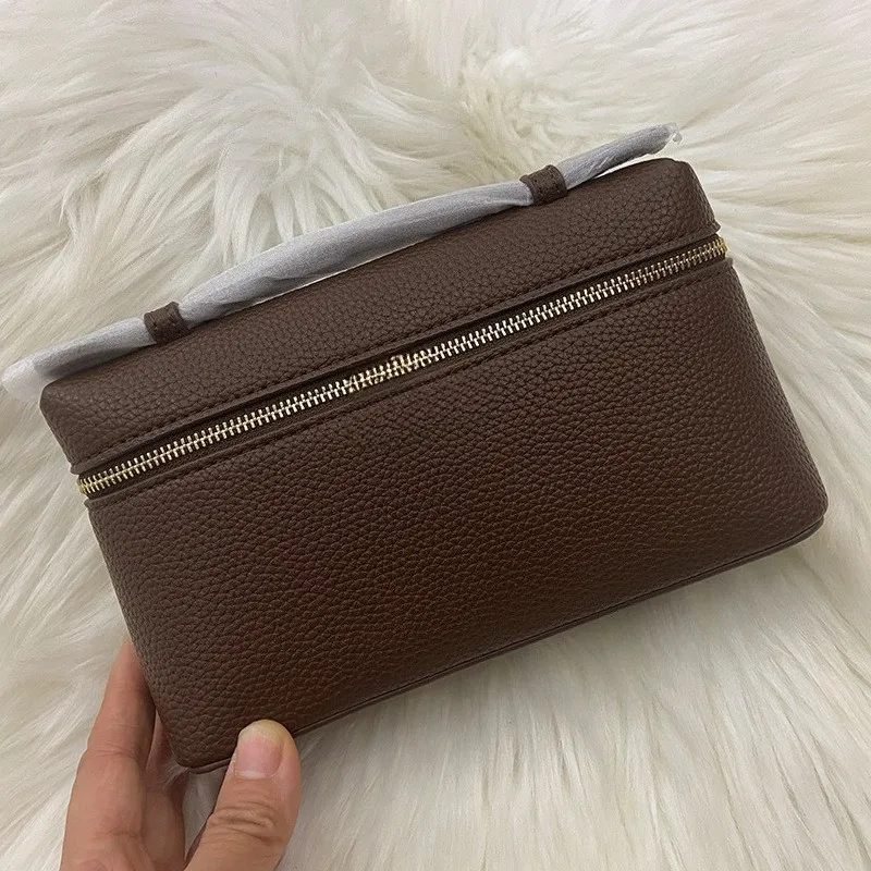 Image of lp19 Mini-Rechteckhandtasche aus genarbtem Kunstleder mit Doppelreißverschluss, Box-Tasche, kurzem Tragegriff, tragbare Kosmetiktasche, Damen-Umhängetasche für den Alltag