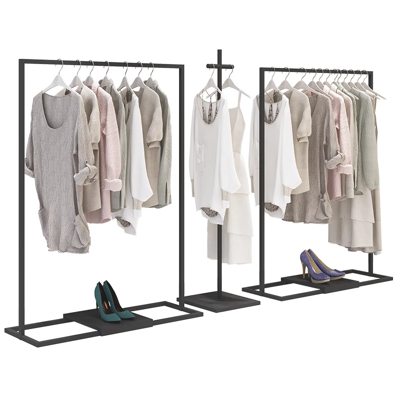 Metal Vestuário Rack para Garment Shop, Rail Display Stand, Retail Shelving, Custom, barato