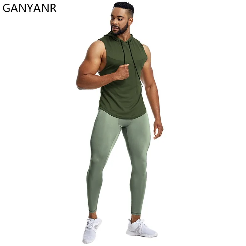 GANYANR Running Set Men Hoodies Tank Tops gym Sports suit Football pants Pullover basketball Soccer Sweatpants fitness Tracksuit