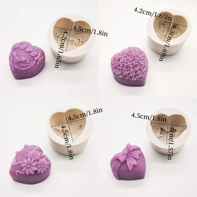 3D Love Heart Rose Flower Silicone Soap Mold Handmade Candle Clay Plaster Gift Making Mold Chocolate Cake Decoration Baking Tool