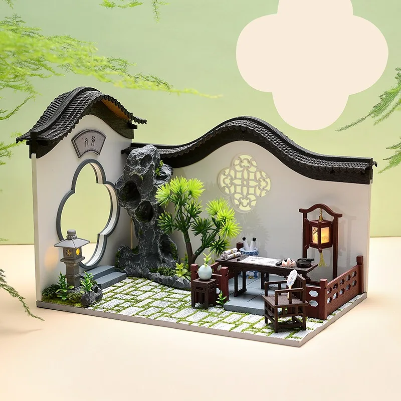 

Miniature Wooden Doll Houses Ancient Building Kit Yard Big Casa Dollhouse with Furniture Lights Toys Chinese-style Architecture