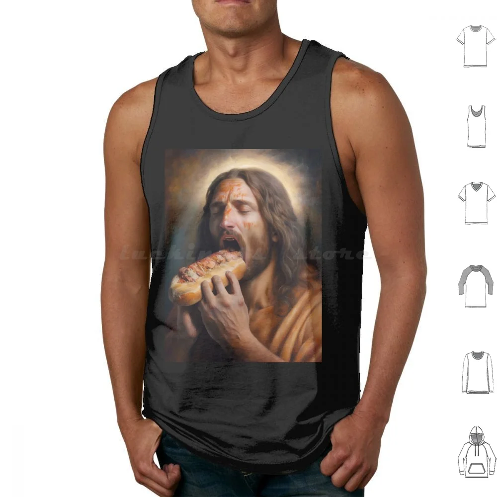 Jesus Loves Hot Dogs Tank Tops Vest Sleeveless Hotdogs Hotdog Jesus Christ God