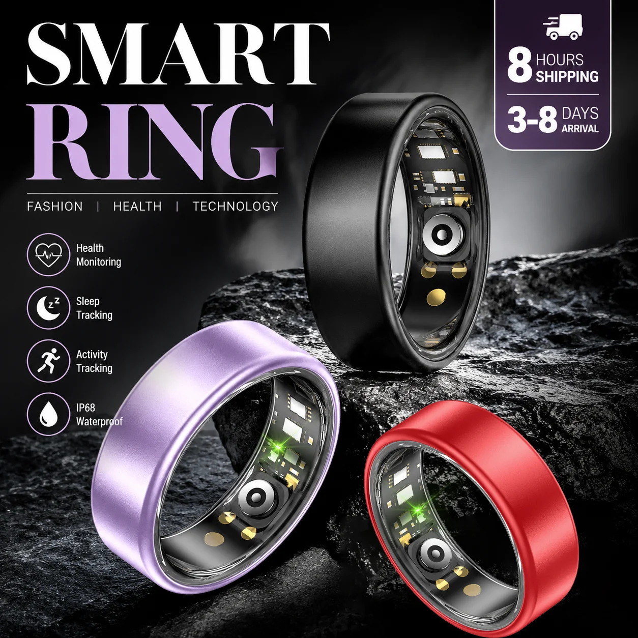New Smart Ring with Case Heart Rate Blood Pressure Sleep Monitoring GPS Tracking IP68 Waterproof Men Women Smart Rings Gift Ring