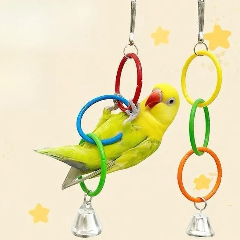

Parrot Swing Toy Bird Cage Toys with Bell Sound Colorful Climbing Ring for Lovebirds Color Ring Grinder Nibble Bird Toy Cage