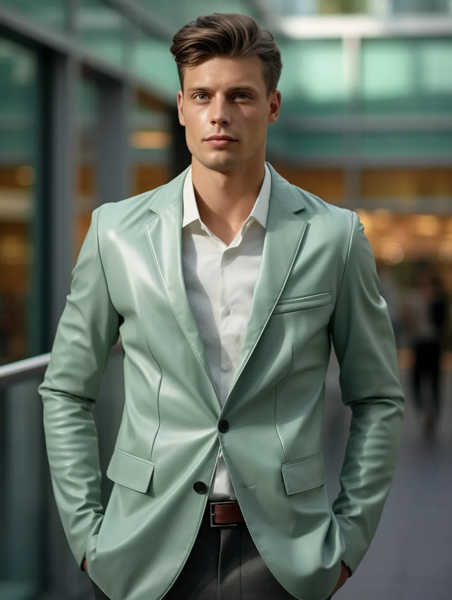 

Men's Faux Leather Blazer Fashion Single Breasted Lapel Long Sleeve Business Casual Men's Blazer Suitable for Office Daily Wear
