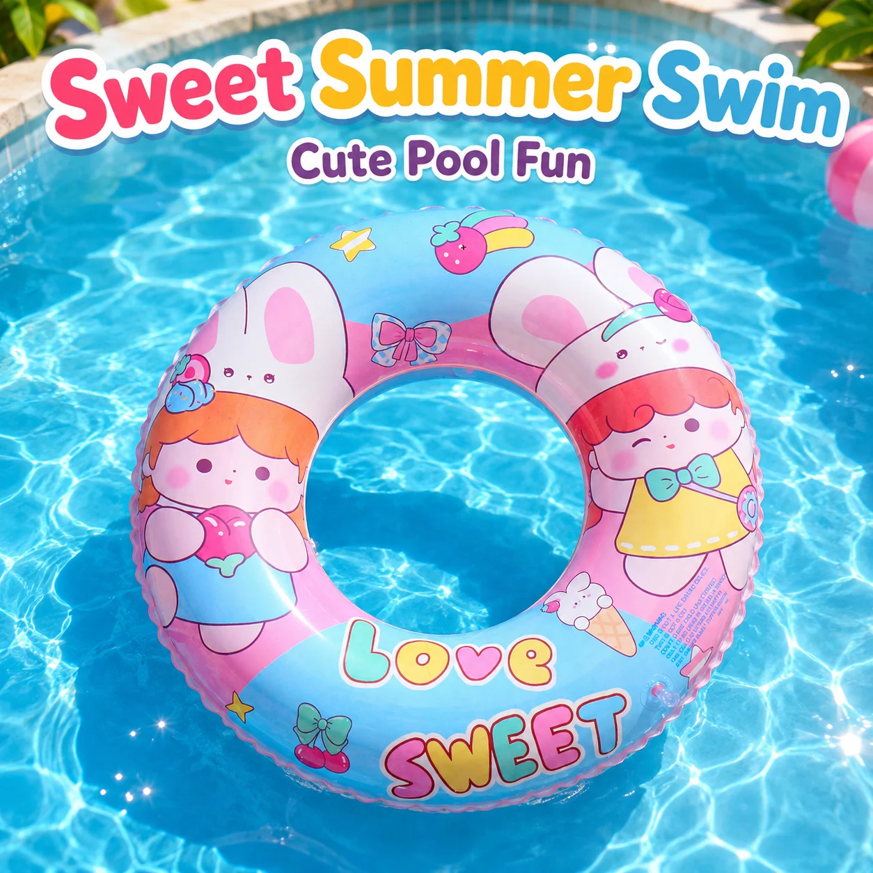 

Cute Cartoon Inflatable Swim Ring, PVC Transparent Glitter Pool Float, Summer Beach Water Floating Ring