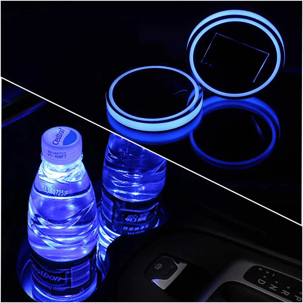 

2Pcs Night Glow Car Cup Mats Solar Rechargeable LED Coasters Auto Interior Decoration Vibration Sensor Light Blue Drink Holder