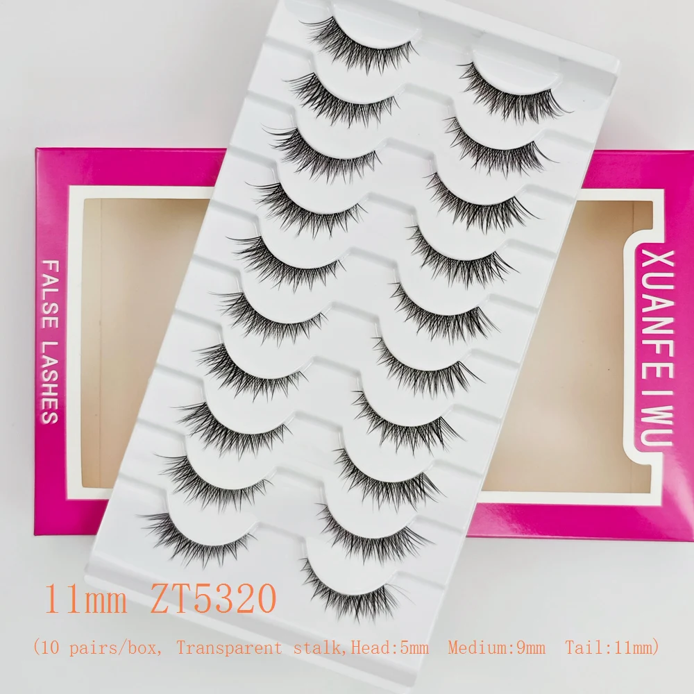 Ciglia di tipo volpe stile diagonale corto davanti lungo dietro Xuanfeiwu, stelo trasparente naturale di celebrità di Internet, coda per occhi allungata, ciglia finte a striscia completa, ciglia per trucco naturale realistico Cat-Eye