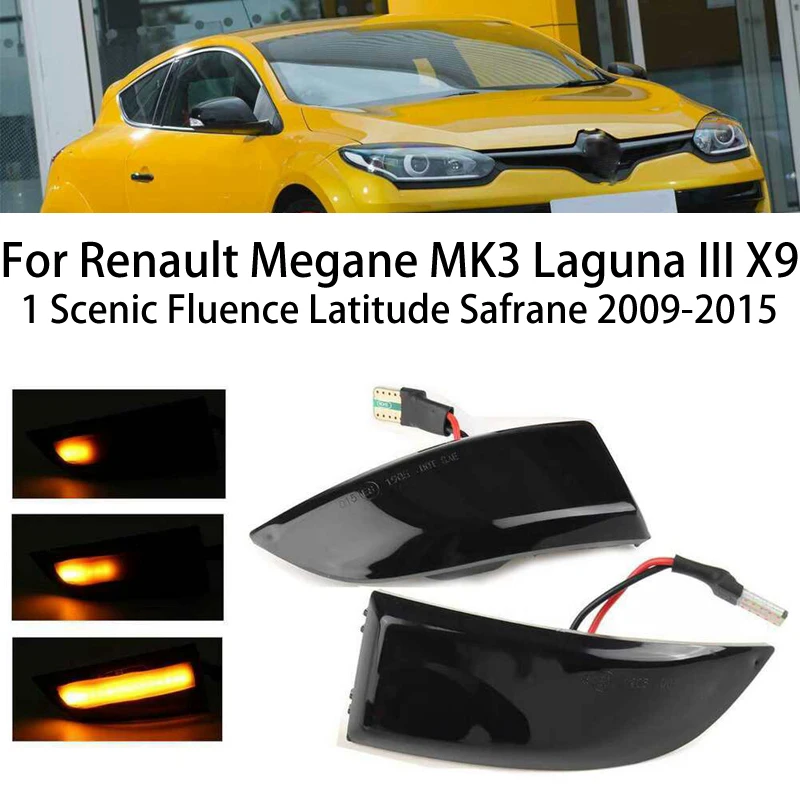For Renault Megane MK3/Laguna III X91/Scenic/Fluence/Latitude/Safrane LED Dynamic Side Mirror Turn Signal Yellow Flowing Light