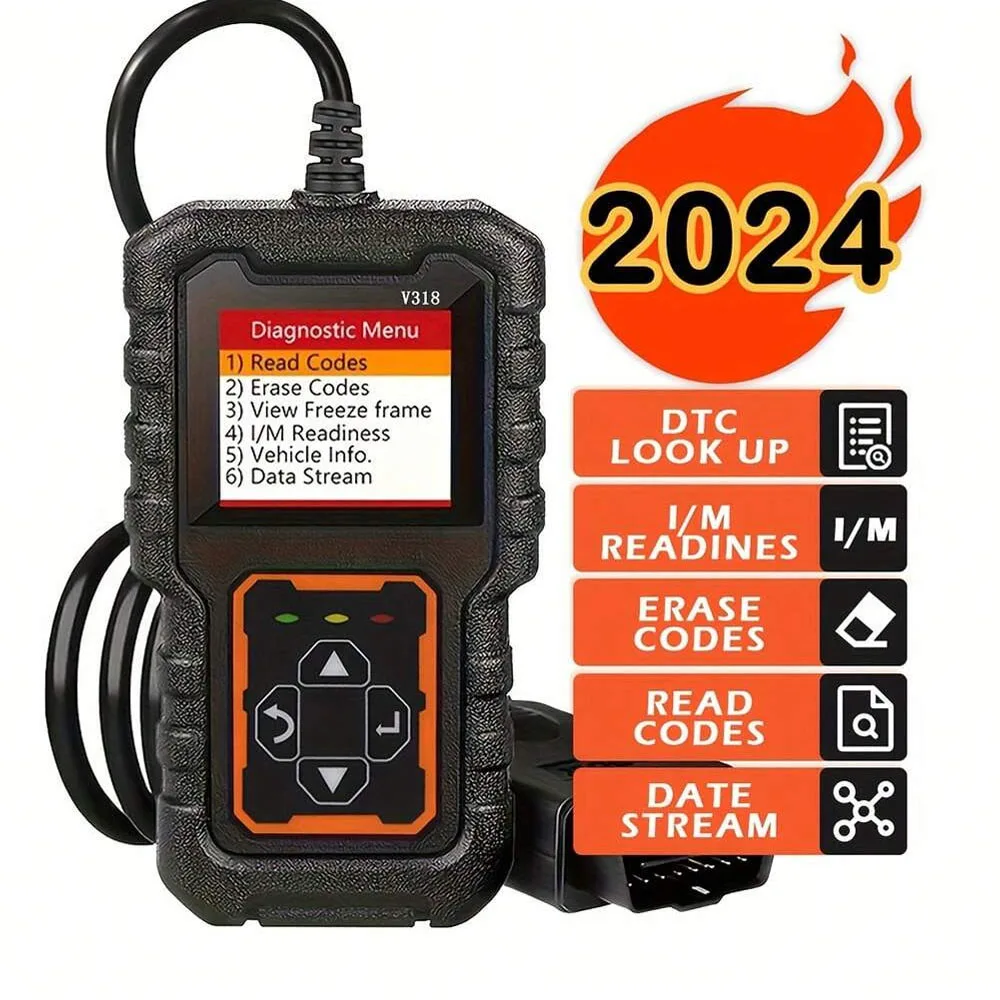 V318Obd2 Scanner Car Code Reader, Obdileobd Can Car Diagnostic Scan Tool, Can Read and Clear Engine Fault Codes, 1/m Ready Status, View Frozen Frames, Real-Time Data Stream, Dtc Query Function for All Obd-I1 Vehicles Manufactured after 1996