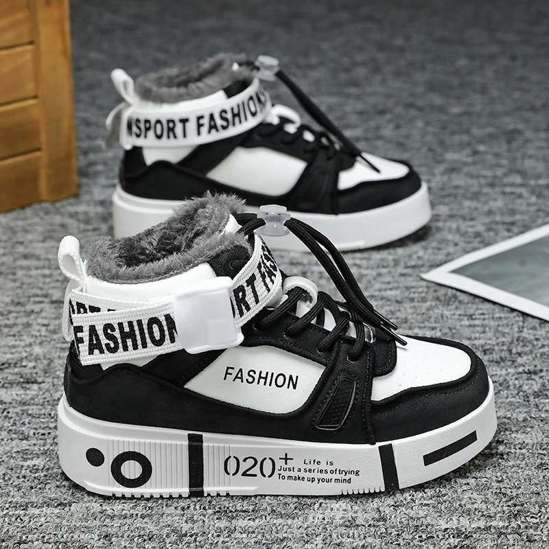 

Winter Children Shoes High Top Skateboarding Shoes Plush Warm Winter Boots Fashion Boys Sneakers Leisure Kids Walking Flat Shoes